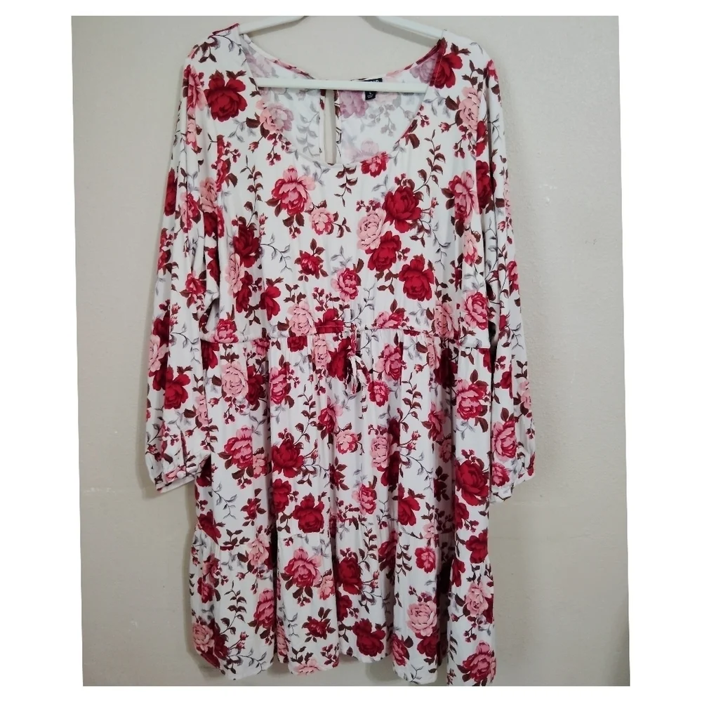 Torrid Ivory Floral Challis Drawstring Skater Dress Size 4 - Picture 3 of 7